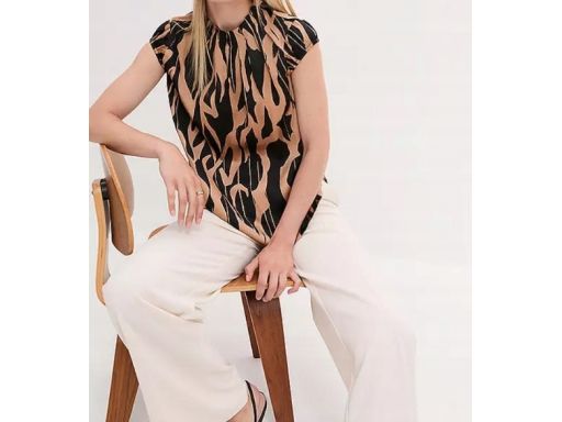 B.P.C bluzka satynowa w beżowe wzory z zaszewkami 52.