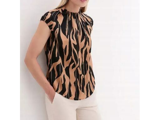 B.P.C bluzka satynowa w beżowe wzory z zaszewkami 52.