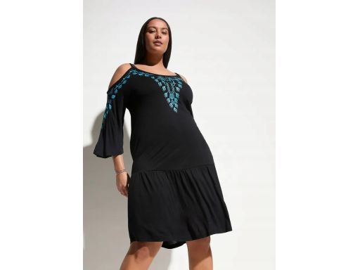 B.P.C sukienka plażowa czarna z niebieskim nadrukiem z wycięciami ^48/