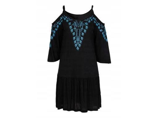 B.P.C sukienka plażowa czarna z niebieskim nadrukiem z wycięciami ^48/