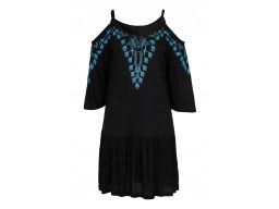 B.P.C sukienka plażowa czarna z niebieskim nadrukiem z wycięciami ^48/