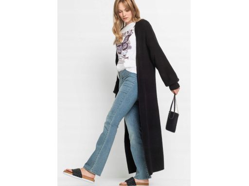 B.P.C czarny długi sweter płaszcz dzianinowy kardigan bez zapięcia 32/