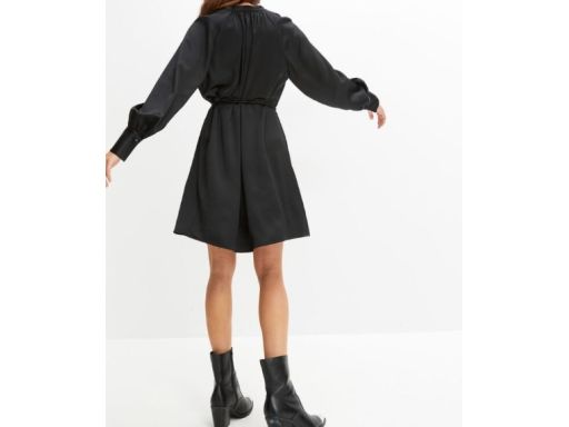 B.P.C sukienka satynowa czarna z wiązaniem i paskiem ^48