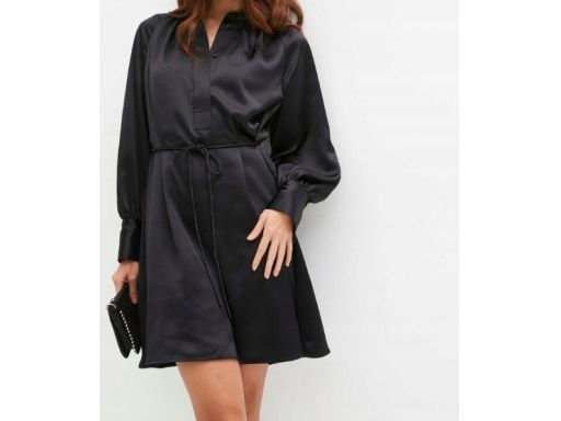 B.P.C sukienka satynowa czarna z wiązaniem i paskiem ^48