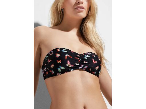 B.P.C bikini bandeau czarne w kolorowe motyle ^38/40