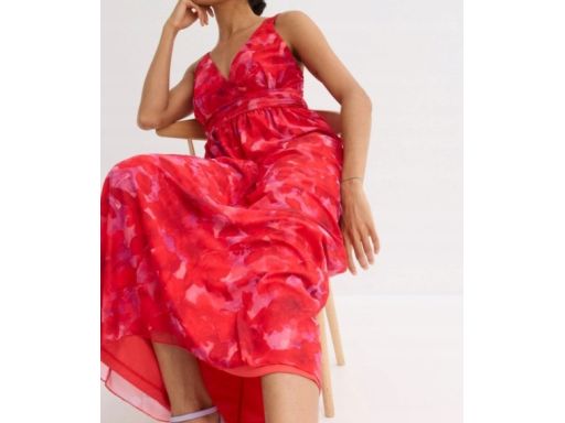 B.P.C sukienka siateczkowa długa czerwona we wzory 44/46.