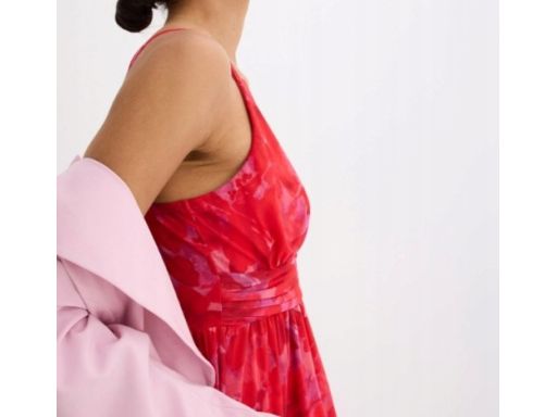 B.P.C sukienka siateczkowa długa czerwona we wzory 44/46.