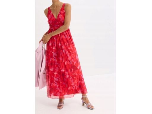 B.P.C sukienka siateczkowa długa czerwona we wzory 44/46.