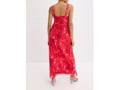 B.P.C sukienka siateczkowa długa czerwona we wzory 44/46.