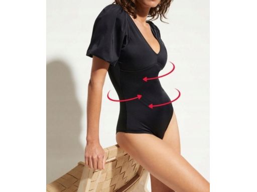 B.P.C modelujący kostium kąpielowy czarny z krótkim rękawem 42.