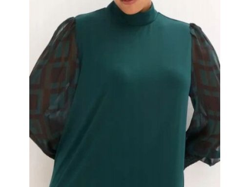 B.P.C sukienka butelkowa zieleń z szyfonowymi rękawami 36/38.