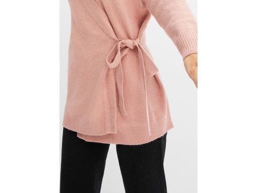 B.P.C długi sweter kopertowy wiązany pudrowy róż 32/34.