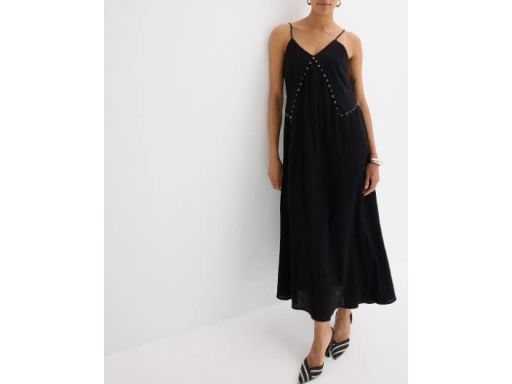 B.P.C sukienka czarna z krepy z aplikacją długa 42.