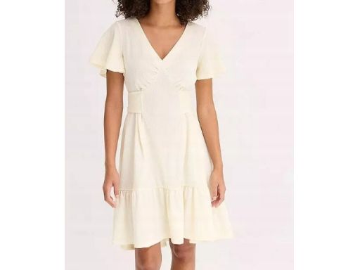 B.P.C kremowa sukienka z falbankami z krepy r.44/46