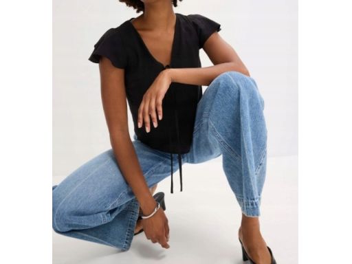 B.P.C czarna bluzka z falbankowymi rękawami 42.