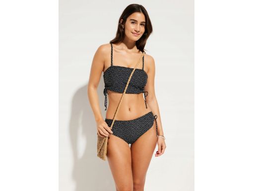 B.P.C bikini bandeau czarne w drobne kropeczki z marszczeniem na bokac