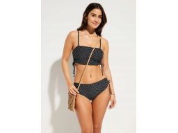 B.P.C bikini bandeau czarne w drobne kropeczki z marszczeniem na bokac