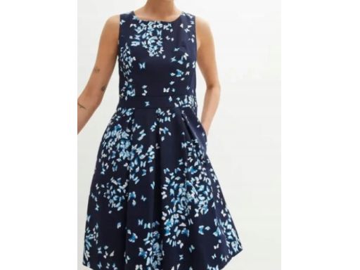 B.P.C sukienka plisowana z kieszeniami czarna w motylki ^36