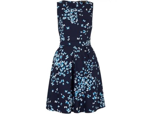 B.P.C sukienka plisowana z kieszeniami czarna w motylki ^36