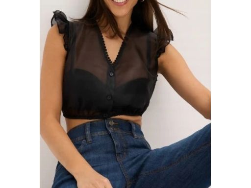 B.P.C damska bluzka krótka w stylu ludowym prześwitująca czarna 44.