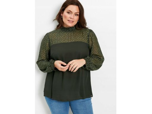 B.P.C bluzka szyfonowa oliwkowa ze stójką 48.
