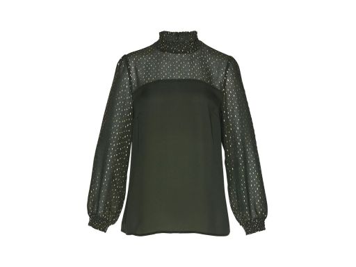 B.P.C bluzka szyfonowa oliwkowa ze stójką 48.