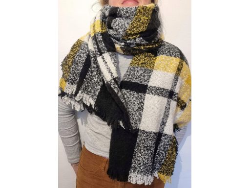 B.P.C duży szalik czarno- biało- żółty ciepły XXL