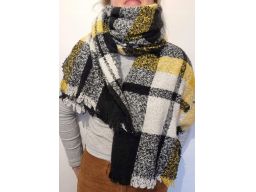 B.P.C duży szalik czarno- biało- żółty ciepły XXL