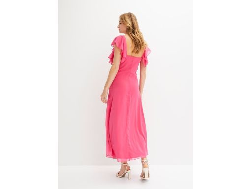B.P.C sukienka szyfonowa długa maxi z falbankami różowa r.52