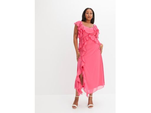 B.P.C sukienka szyfonowa długa maxi z falbankami różowa r.52