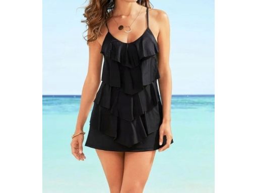 B.P.C czarna sukienka kąpielowa z falbanami 42.