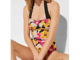 B.P.C kostium kąpielowy wiązane ramiączka kolorowe kwiaty 42.