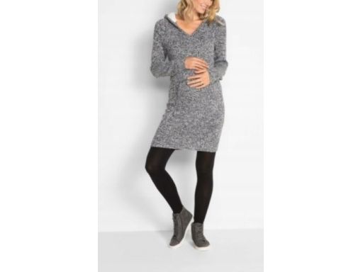 B.P.C dzianinowa ciążowa sukienka kaptur z misiem ^40/42