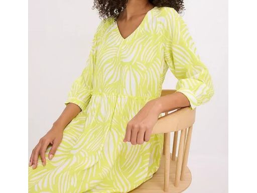 B.P.C sukienka biało-limonkowa we wzory z wiskozy r.52