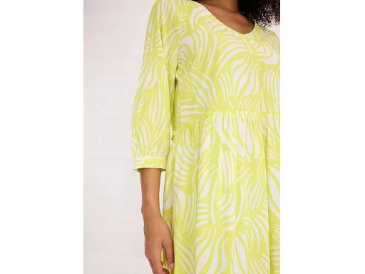B.P.C sukienka biało-limonkowa we wzory z wiskozy r.52