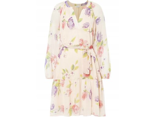 B.P.C sukienka szyfonowa beżowa w kolorowe kwiaty ^38