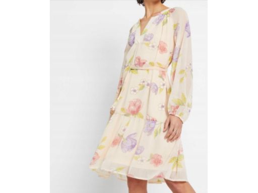 B.P.C sukienka szyfonowa beżowa w kolorowe kwiaty ^38