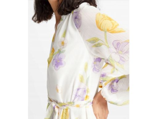 B.P.C sukienka szyfonowa beżowa w kolorowe kwiaty ^38