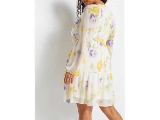 B.P.C sukienka szyfonowa beżowa w kolorowe kwiaty ^38