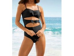 B.P.C kostium czarny z rozcięciami, kokardkami r.40