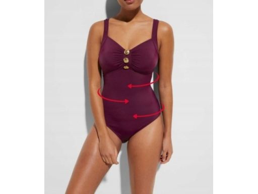 B.P.C śliwkowy kostium jednoczęściowy ze złotymi guzikami r.38(75C)