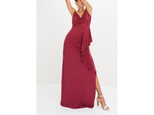 B.P.C długa sukienka bordowa z marszczeniami i falbaną ^36/38