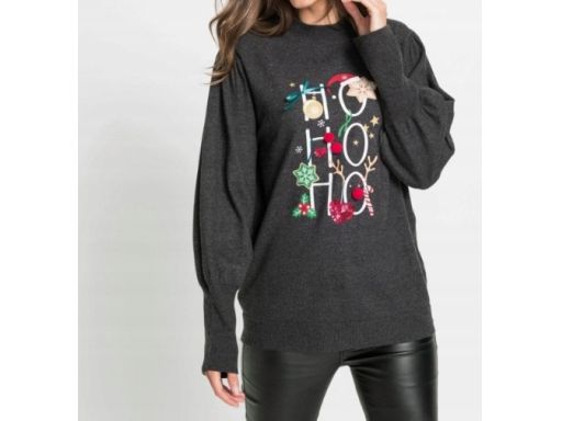 B.P.C sweter dzianinowy świąteczny z nadrukiem r.32/34