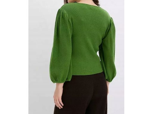 B.P.C bluzka dzianinowa zielona z balonowymi rękawami 3/4 r.36/38