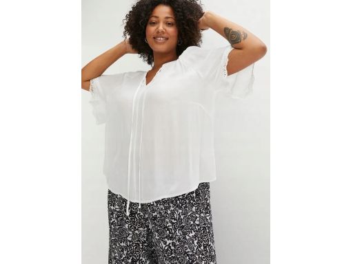 B.P.C śmietankowa bluzka z krótkim rękawem z koronką 36.