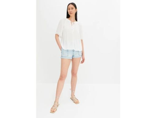 B.P.C śmietankowa bluzka z krótkim rękawem z koronką 36.