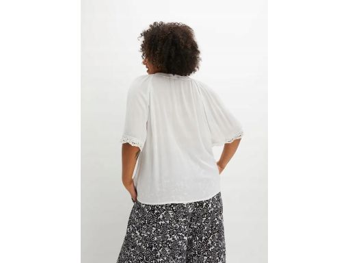 B.P.C śmietankowa bluzka z krótkim rękawem z koronką 36.