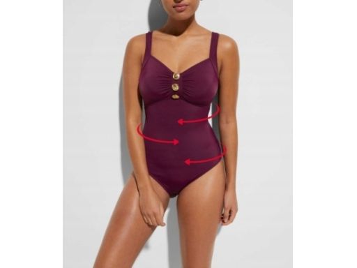 B.P.C śliwkowy kostium jednoczęściowy ze złotymi guzikami r.46(90D)