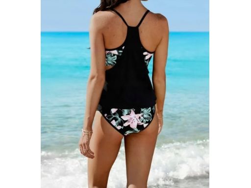 B.P.C tankini oversize czarne ze wzorem kwiatowym 48.
