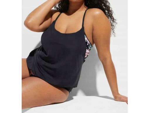 B.P.C tankini oversize czarne ze wzorem kwiatowym 48.